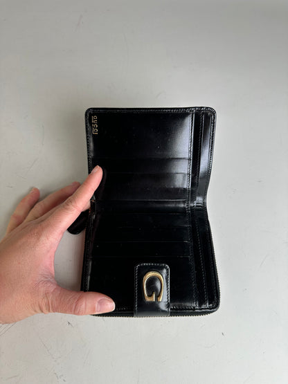 Vintage Gucci Leather Zip Wallet Black Gold
