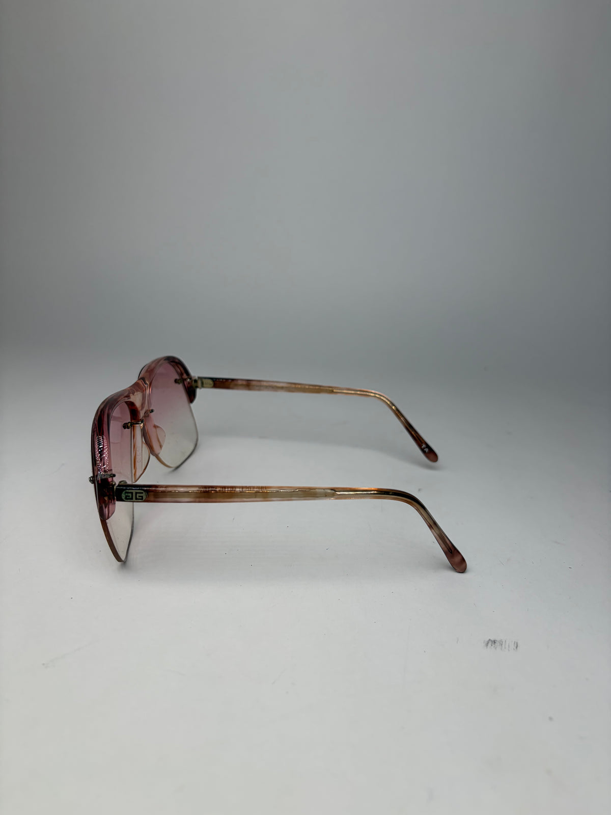 Vintage Givenchy 4G Logo Aviator Sunglasses c. Late 1970s Pink Tortoiseshell
