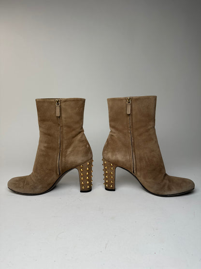 Vintage Gucci Studded Heeled Boots Brown 37