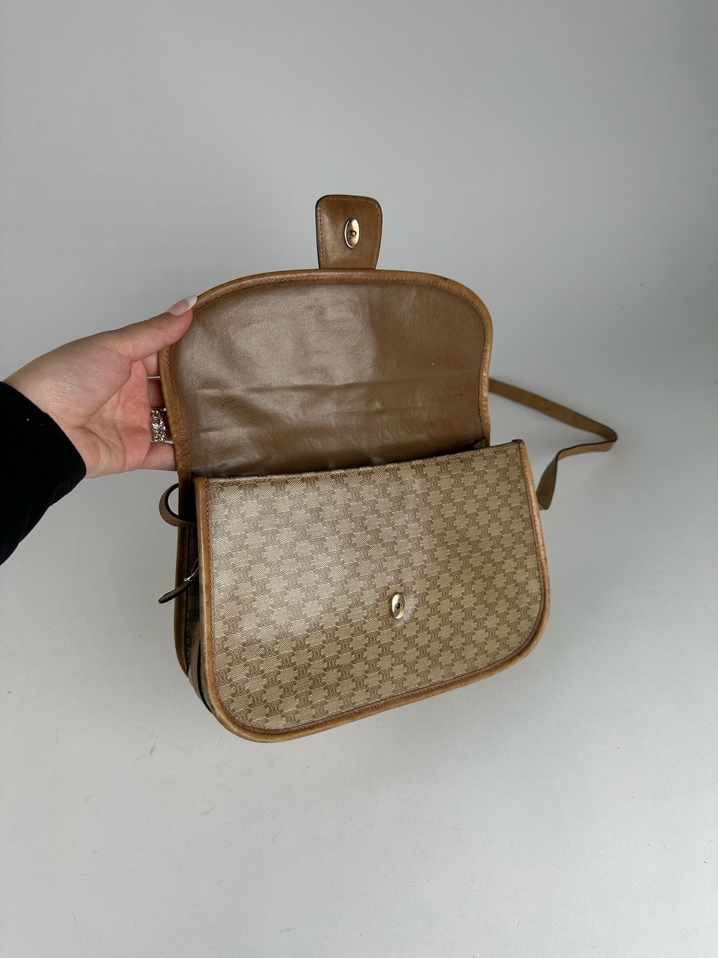 Vintage Celine Paris Monogram Leather Bag Triomphe brown