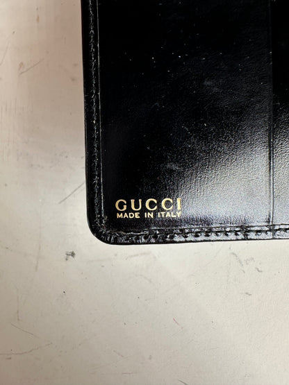 Vintage Gucci Leather Zip Wallet Black Gold