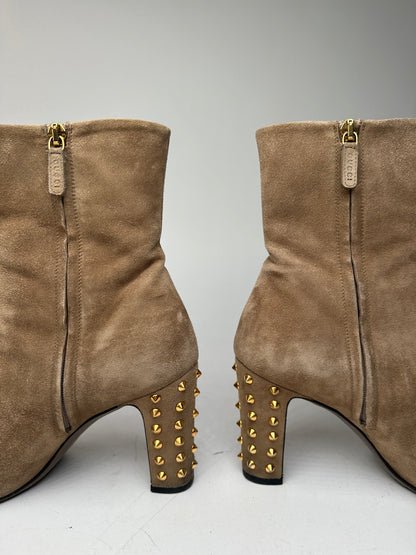 Vintage Gucci Studded Heeled Boots Brown 37