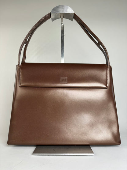 Vintage Givenchy Smooth Leather Shoulder Bag Brown Silver