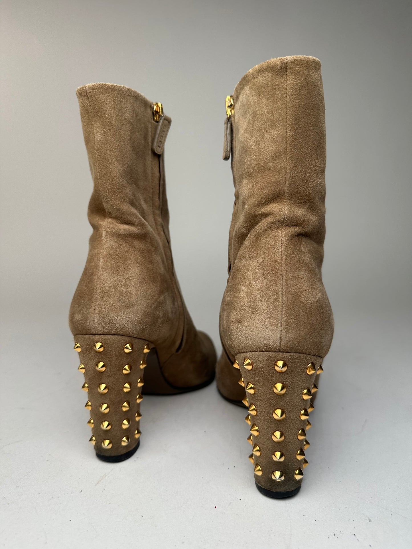 Vintage Gucci Studded Heeled Boots Brown 37
