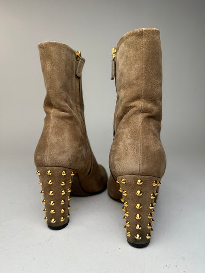 Vintage Gucci Studded Heeled Boots Brown 37