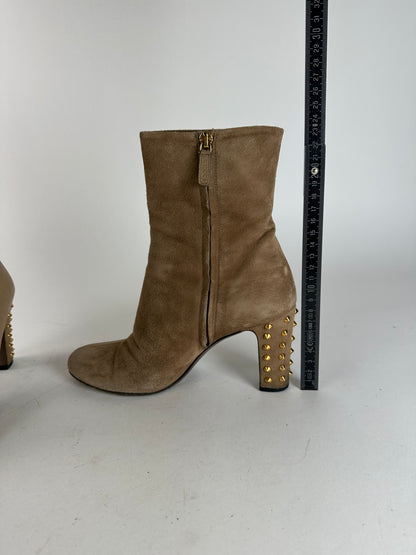 Vintage Gucci Studded Heeled Boots Brown 37