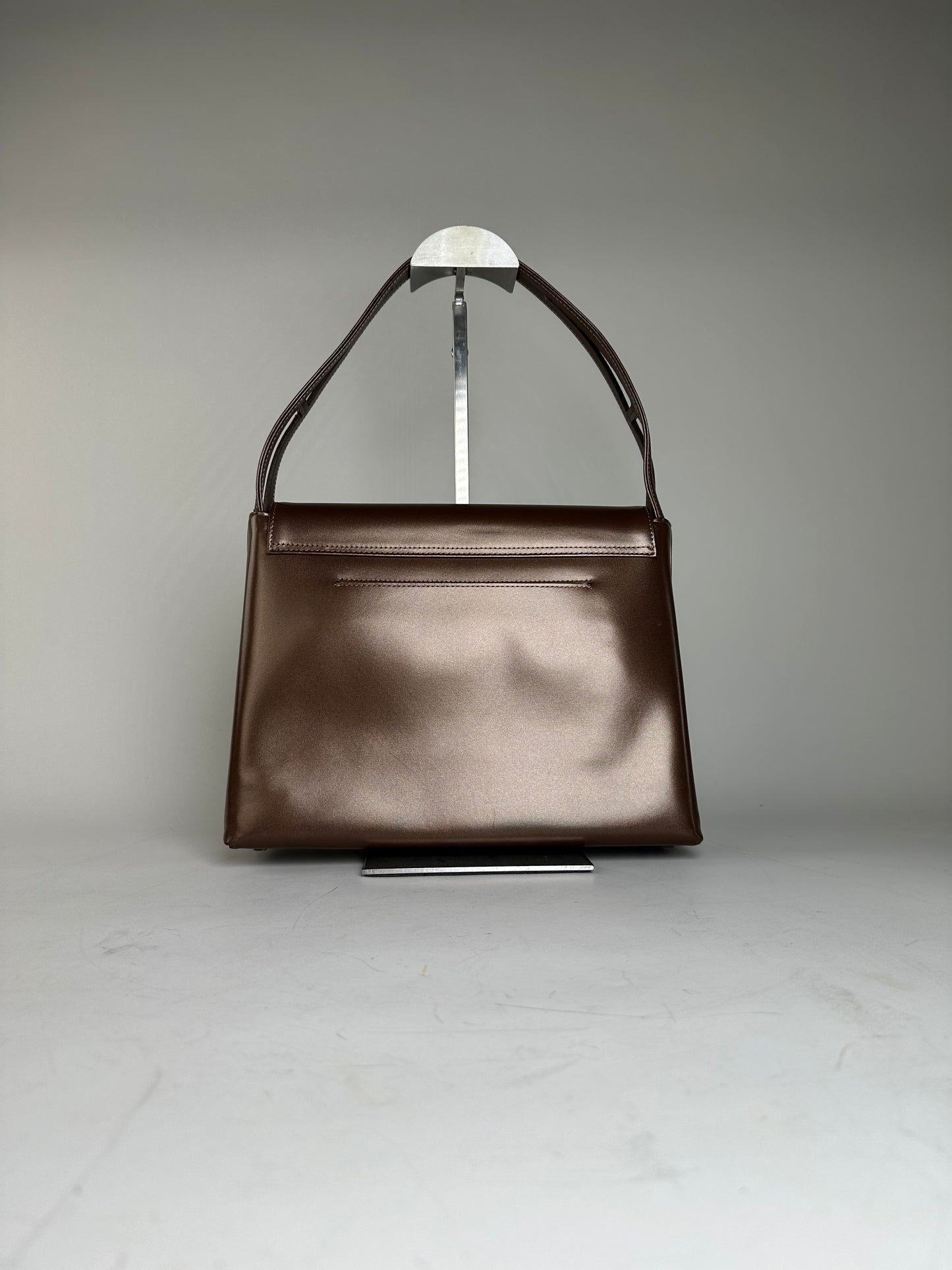 Vintage Givenchy Smooth Leather Shoulder Bag Brown Silver