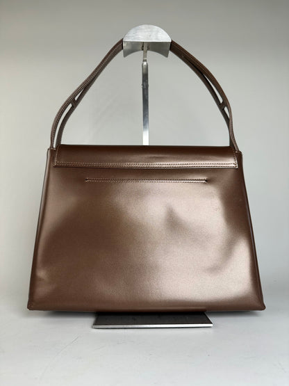 Vintage Givenchy Smooth Leather Shoulder Bag Brown Silver
