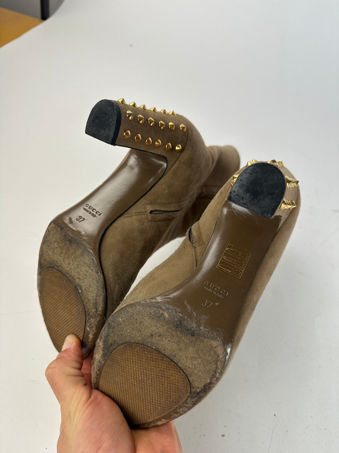 Vintage Gucci Studded Heeled Boots Brown 37