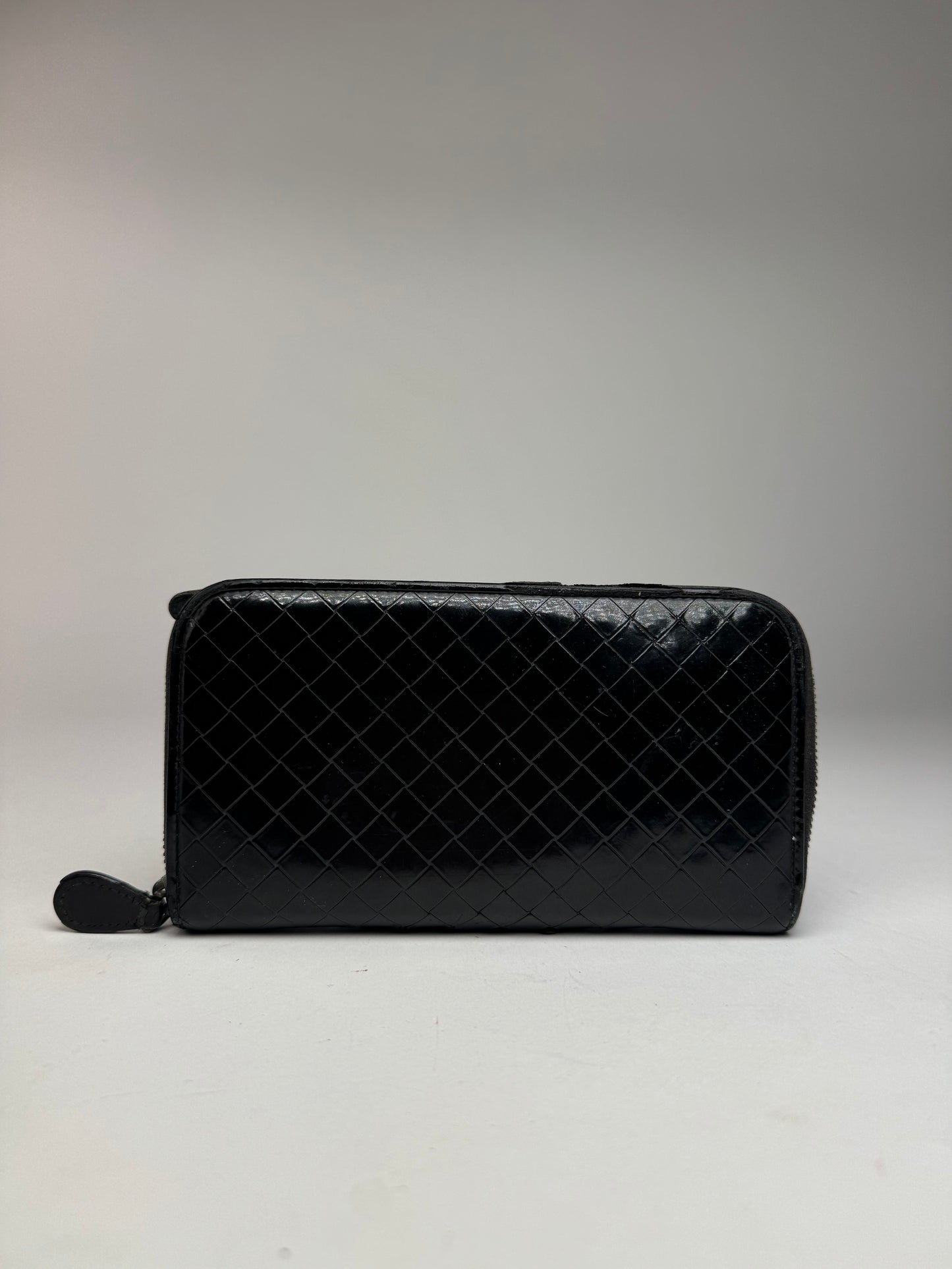 Vintage Bottega Veneta Intrecciato Leather Wallet Black zipper off