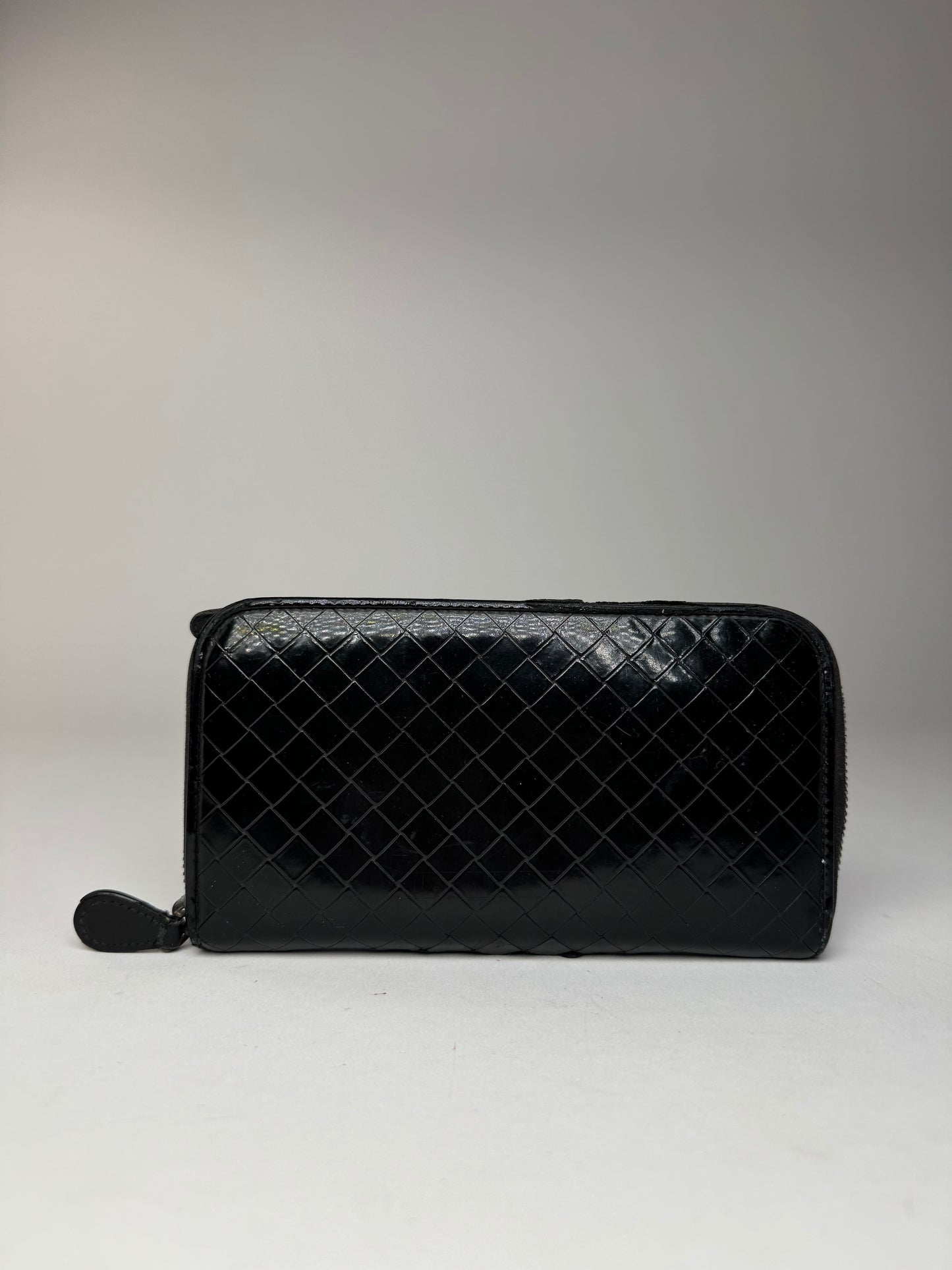 Vintage Bottega Veneta Intrecciato Leather Wallet Black zipper off