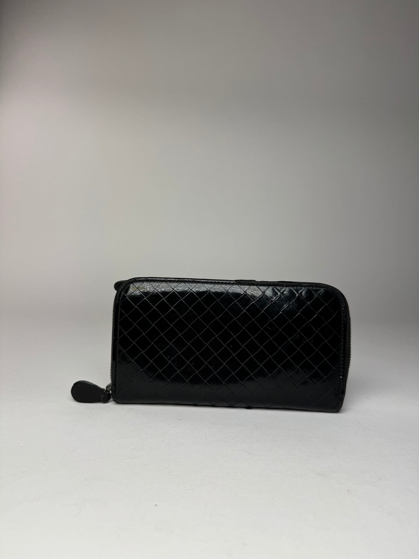 Vintage Bottega Veneta Intrecciato Leather Wallet Black zipper off