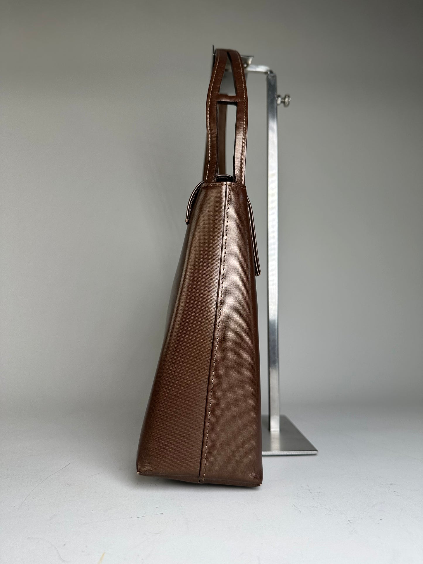 Vintage Givenchy Smooth Leather Shoulder Bag Brown Silver