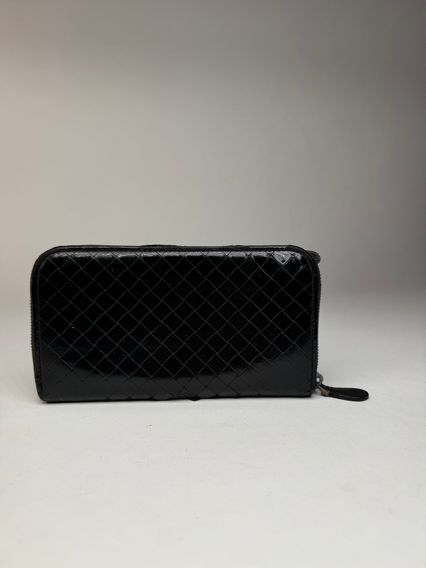 Vintage Bottega Veneta Intrecciato Leather Wallet Black zipper off