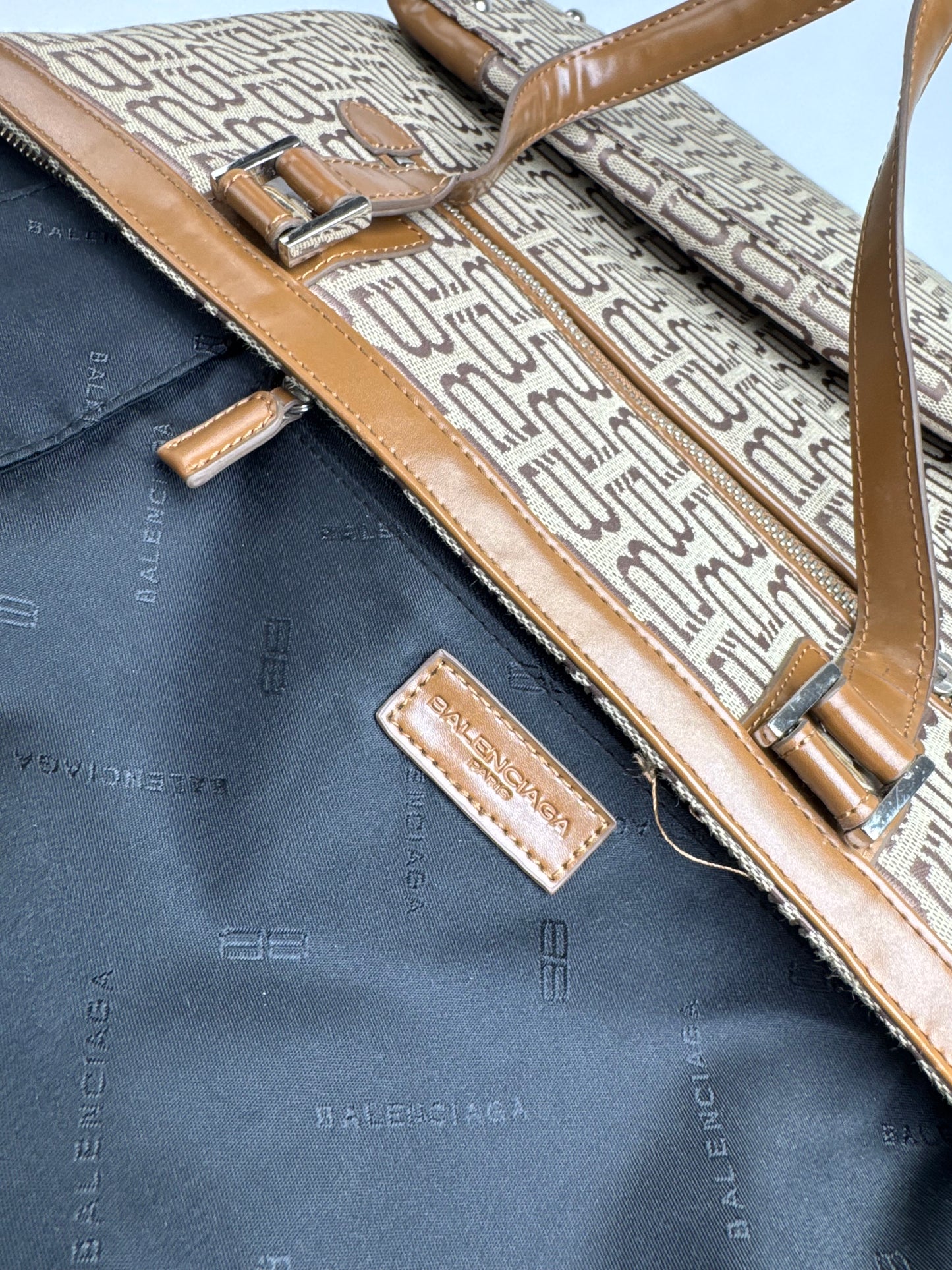 Vintage Balenciaga Monogram Handbag Beige Brown