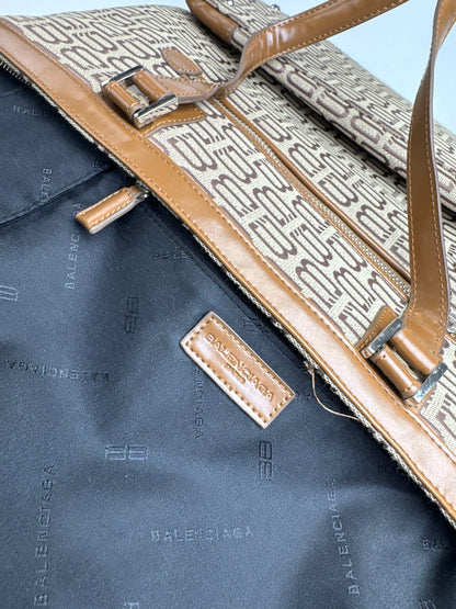 Vintage Balenciaga Monogram Handbag Beige Brown