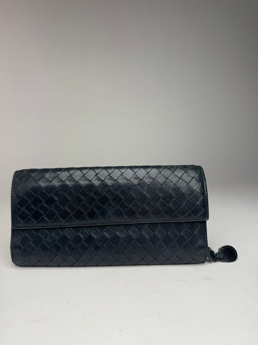Vintage Bottega Veneta Intrecciato leather wallet black