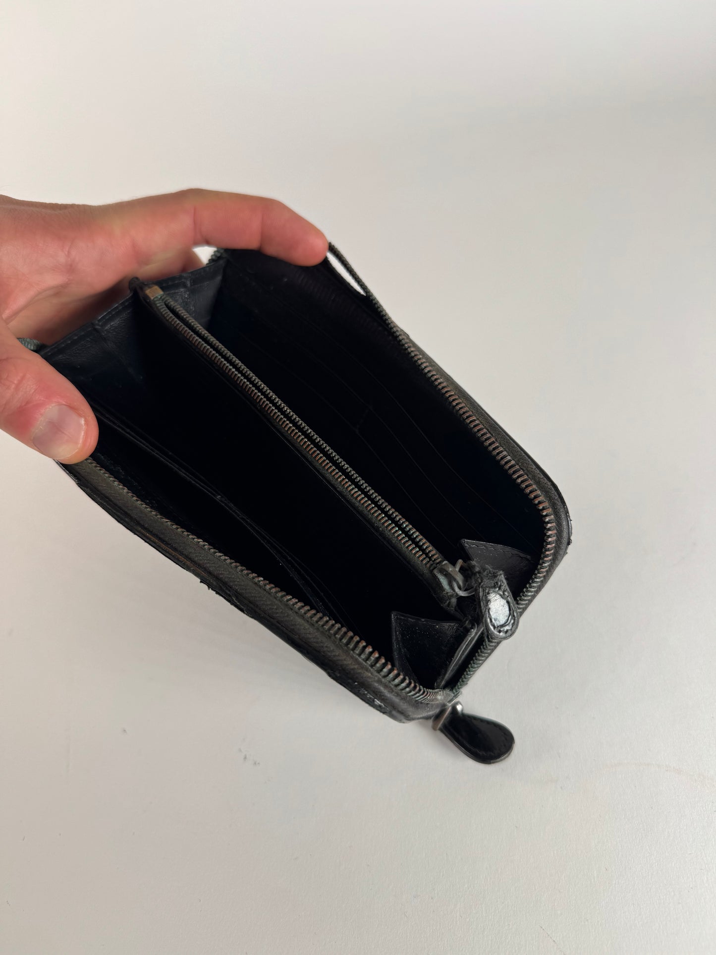 Vintage Bottega Veneta Intrecciato Leather Wallet Black zipper off