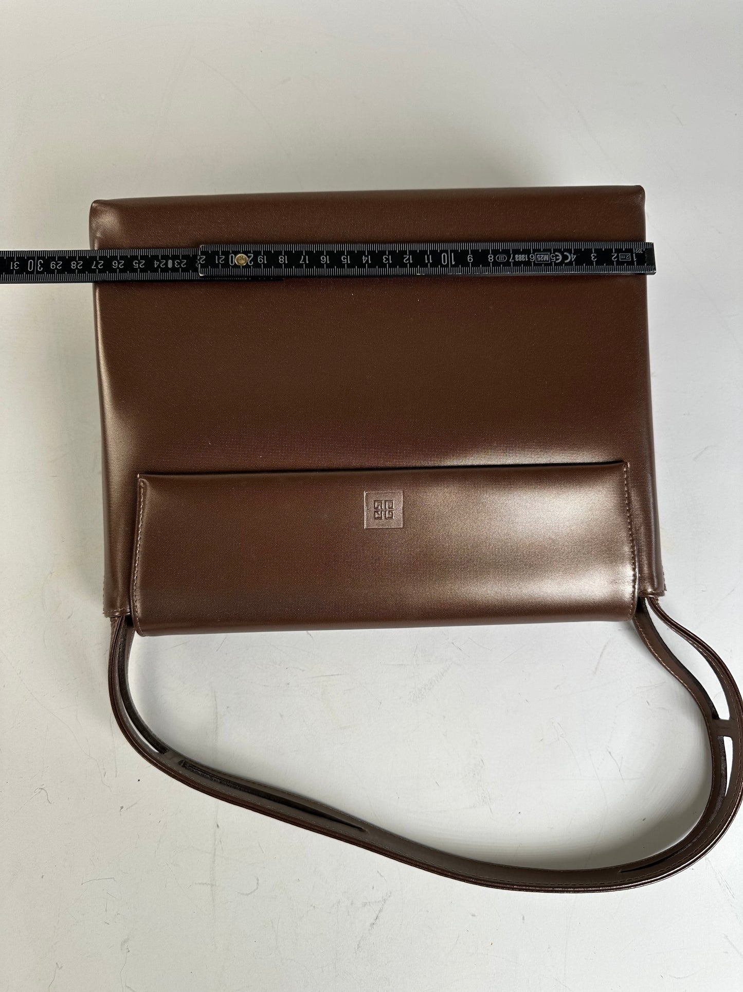 Vintage Givenchy Smooth Leather Shoulder Bag Brown Silver