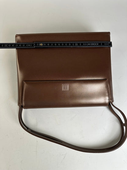 Vintage Givenchy Smooth Leather Shoulder Bag Brown Silver
