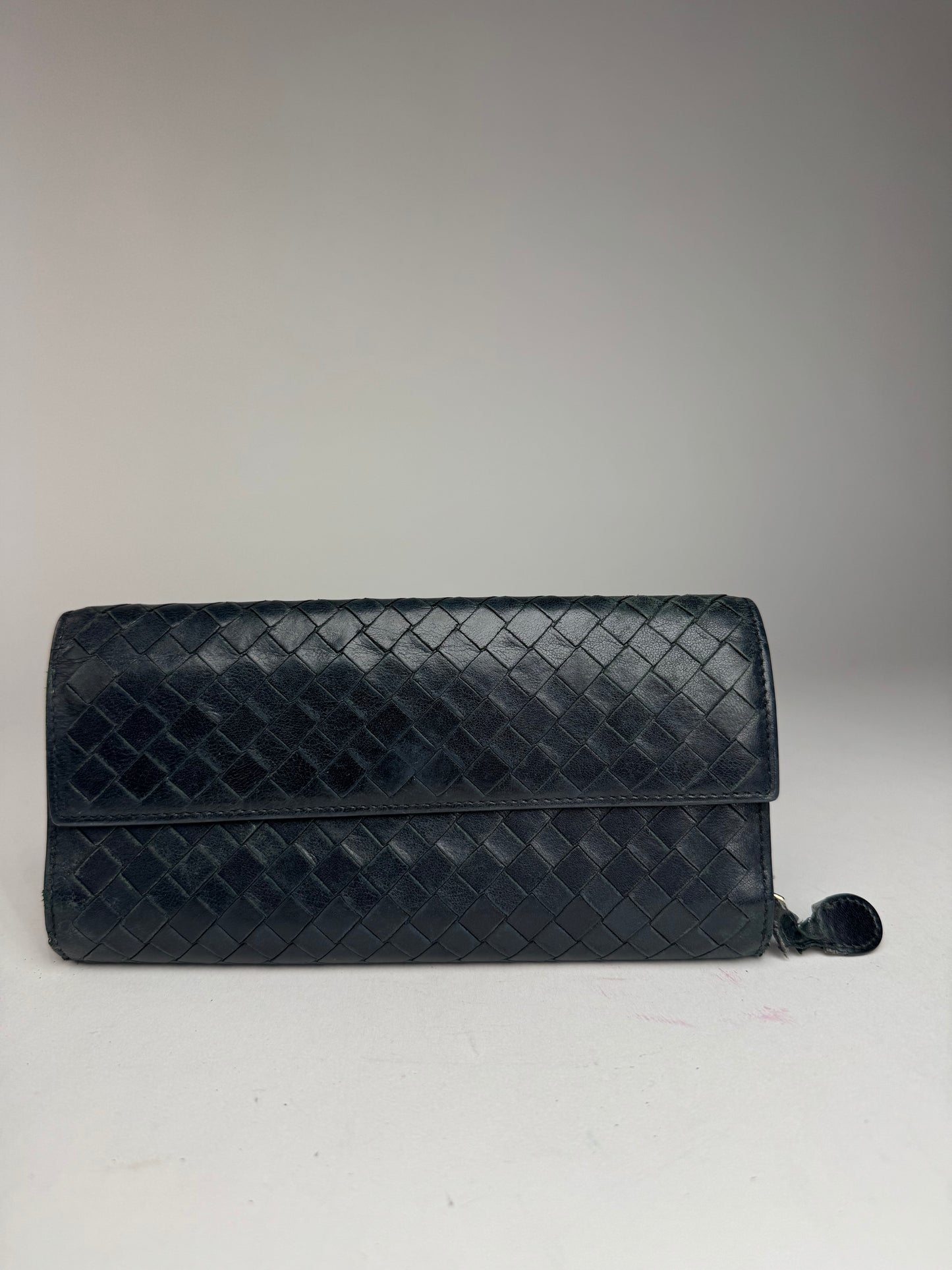 Vintage Bottega Veneta Intrecciato leather wallet black
