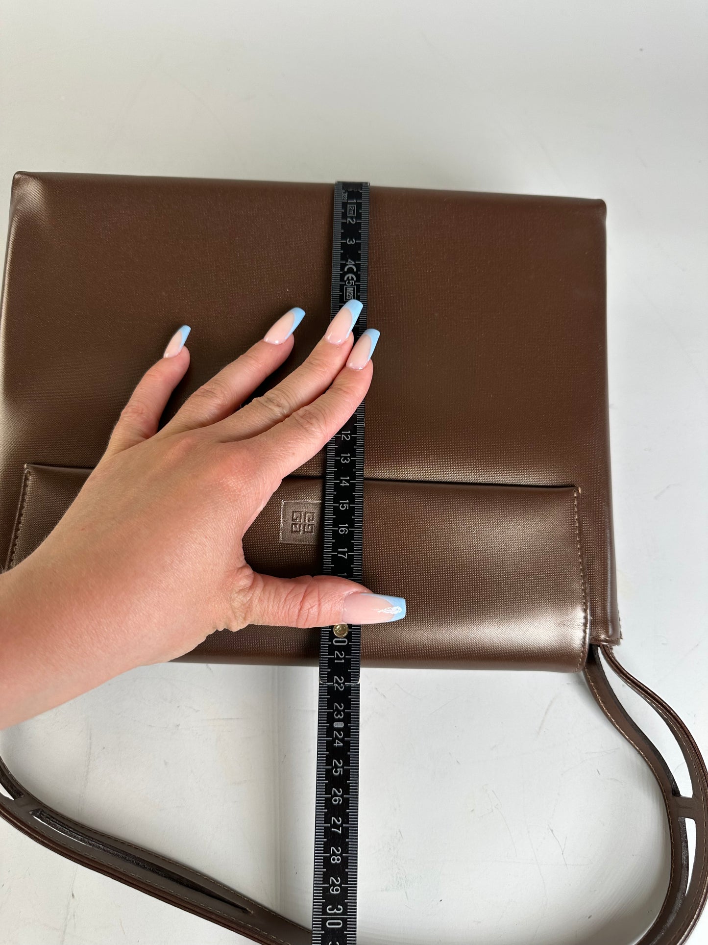 Vintage Givenchy Smooth Leather Shoulder Bag Brown Silver