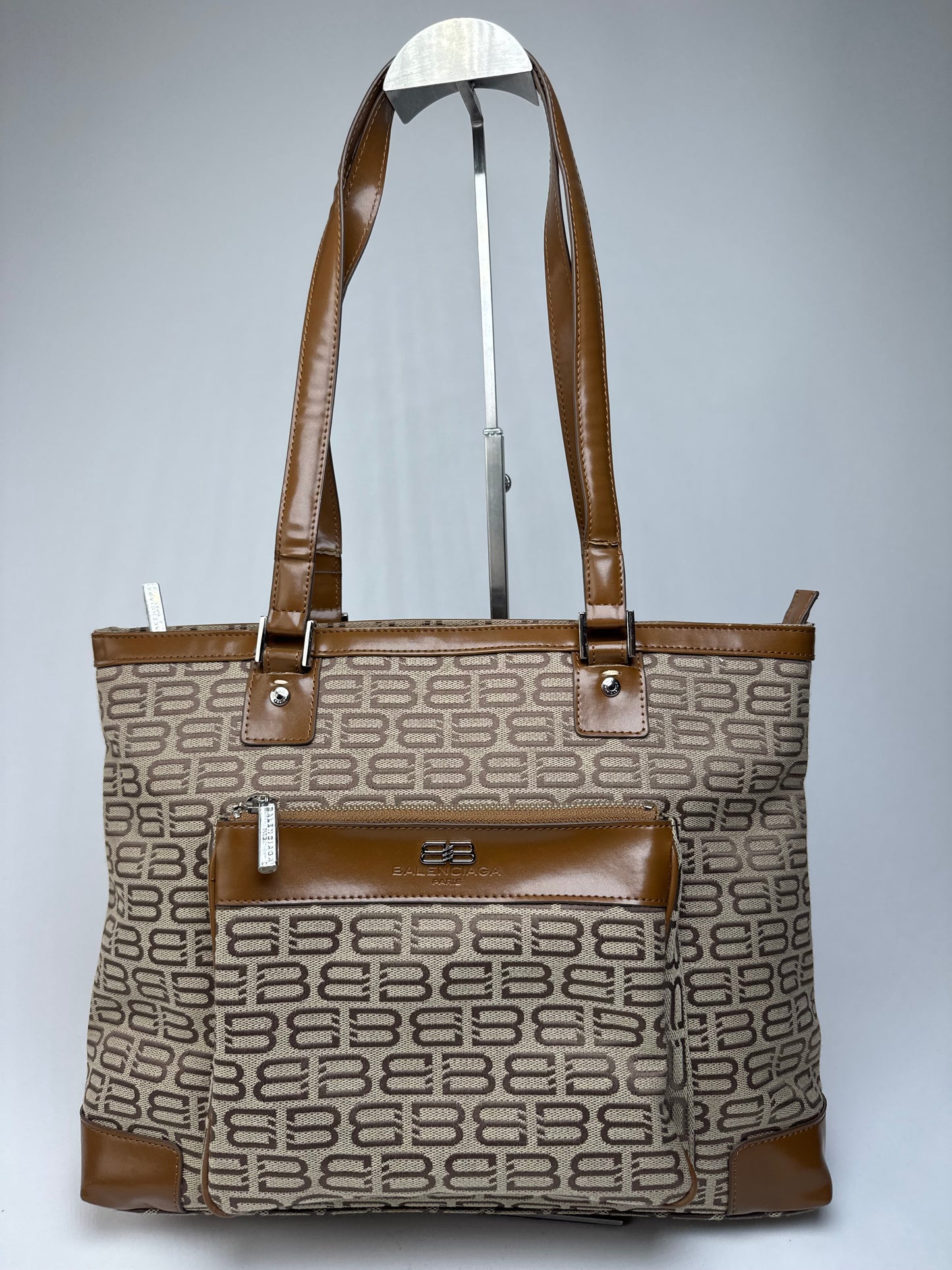 Vintage Balenciaga Monogram Handbag Beige Brown