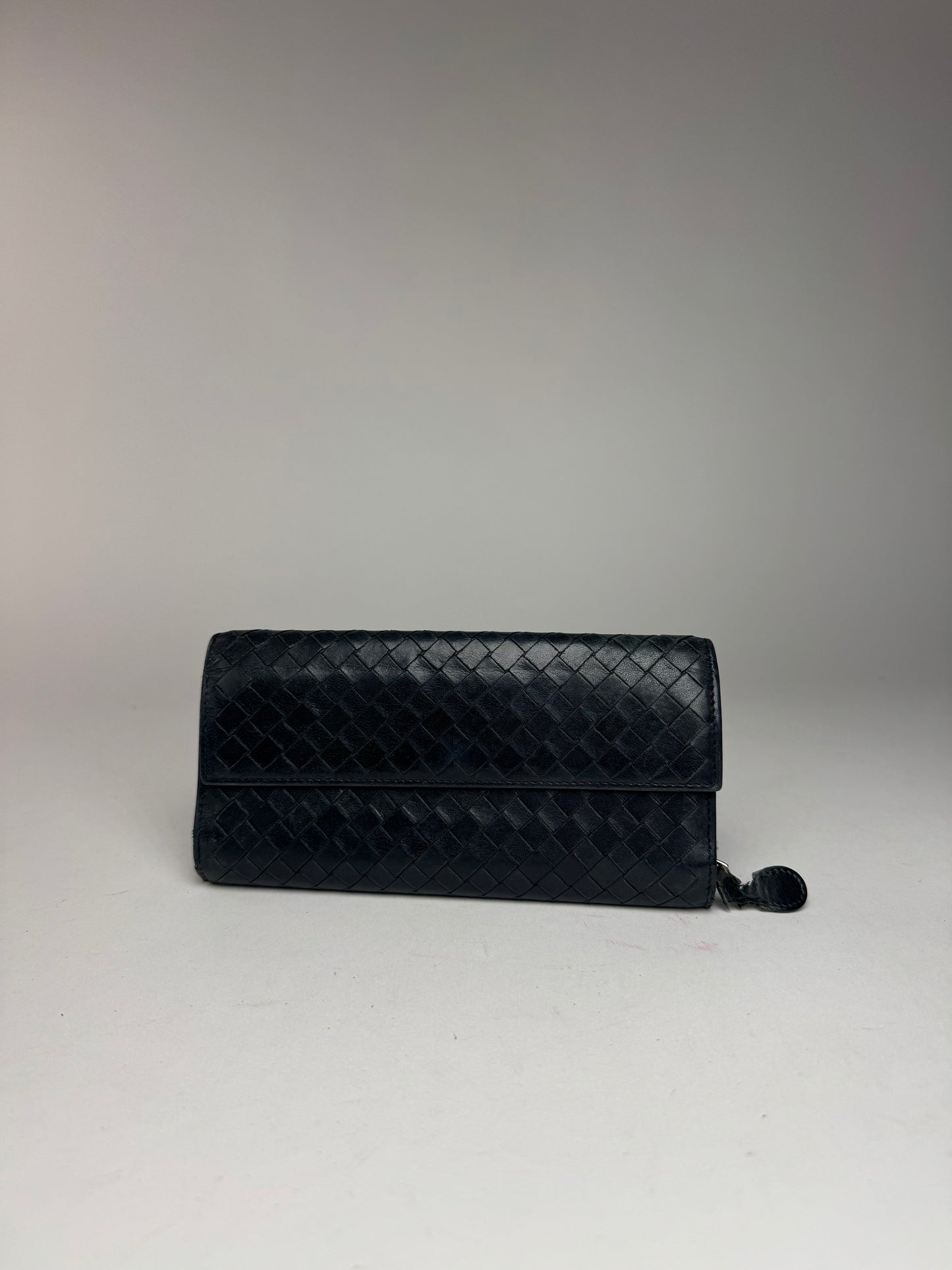 Vintage Bottega Veneta Intrecciato leather wallet black