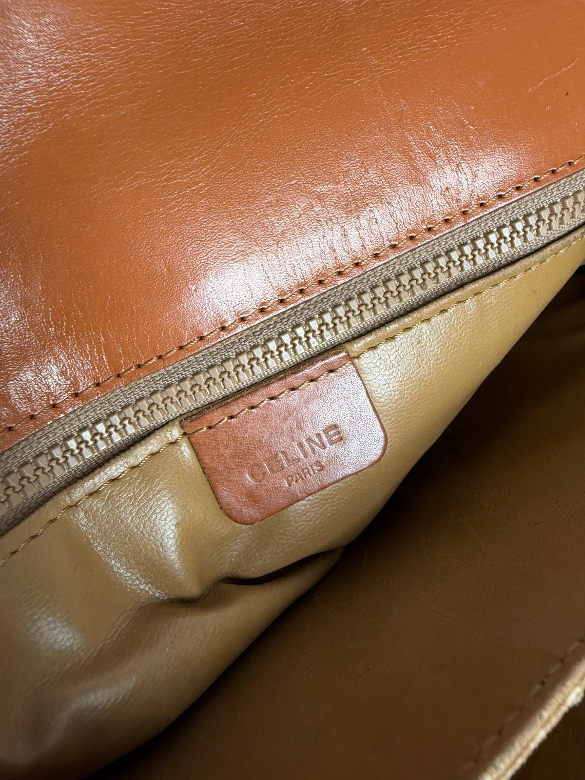 Vintage Celine Macadam Canvas Flap Crossbody Bag c. 2006 Beige Brown