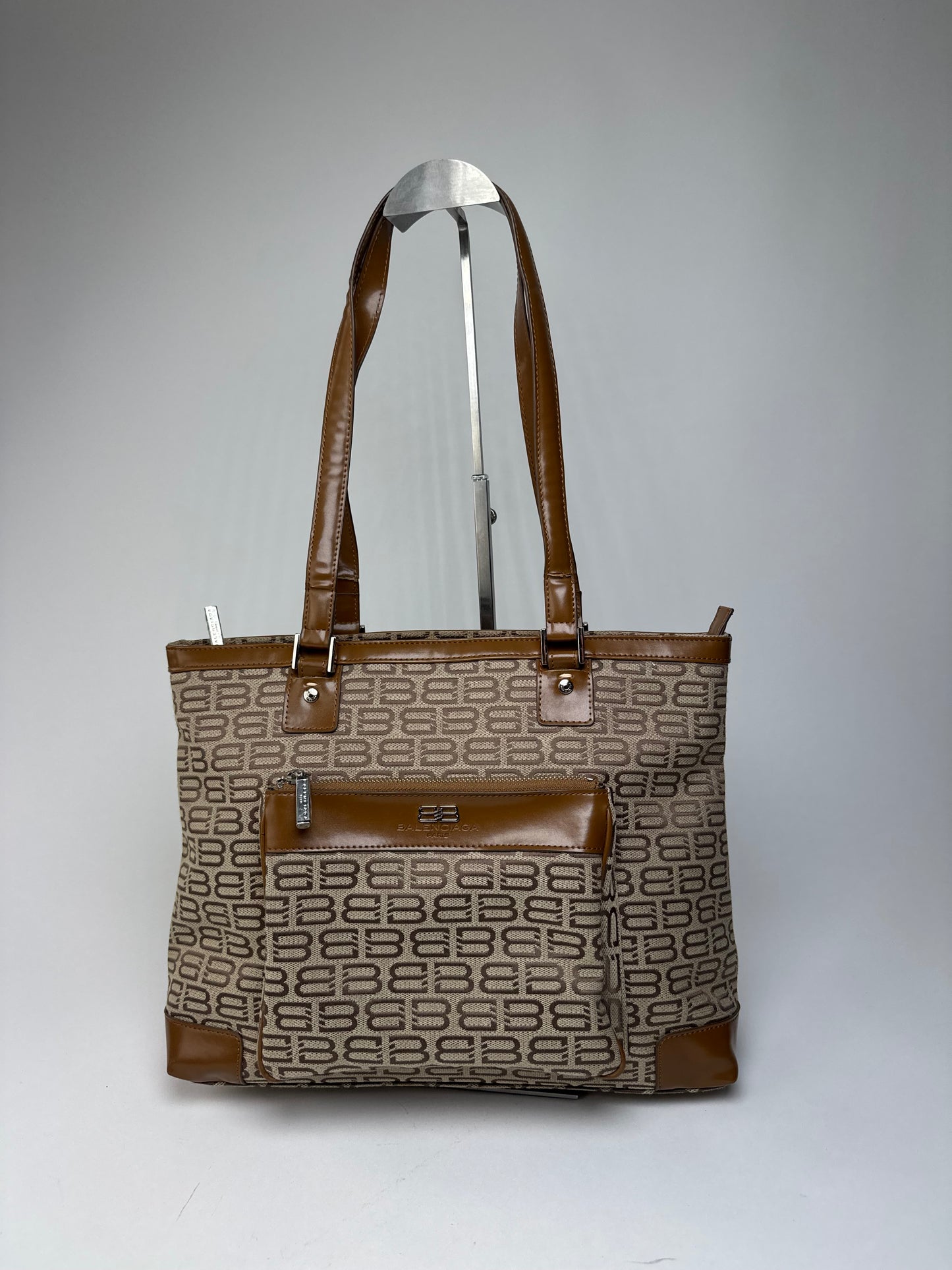 Vintage Balenciaga Monogram Handbag Beige Brown