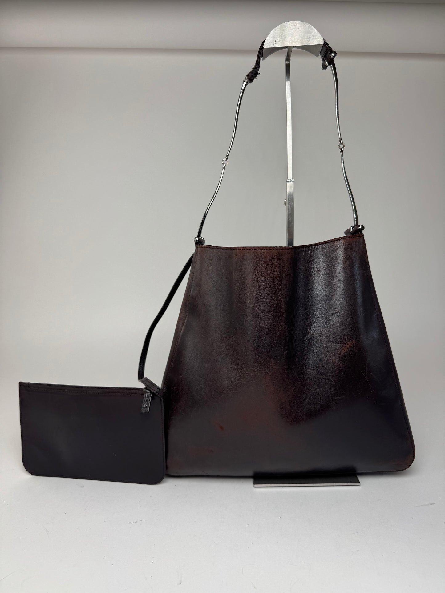 Sac fourre-tout seau vintage en cuir Gucci marron