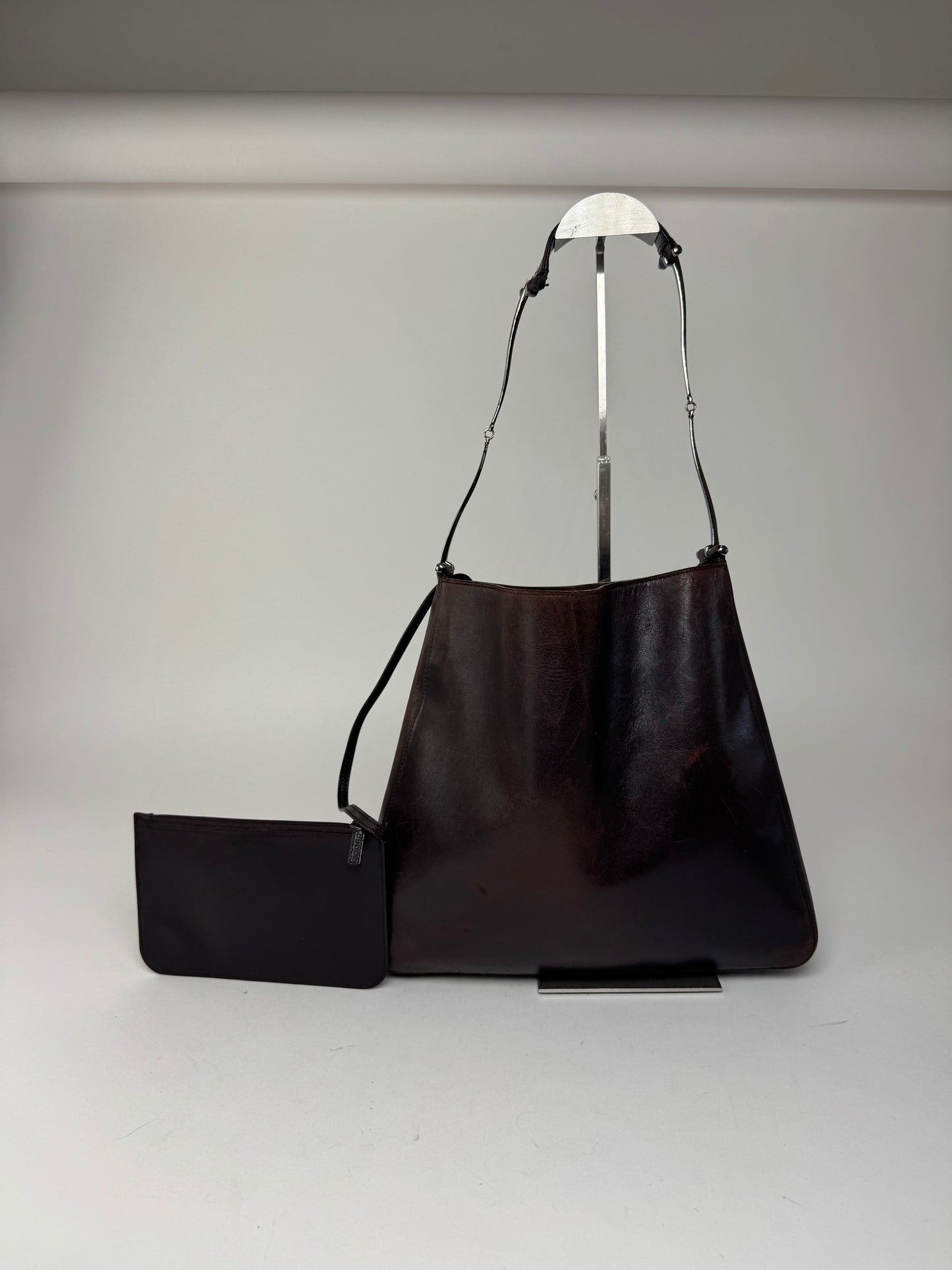 Sac fourre-tout seau vintage en cuir Gucci marron