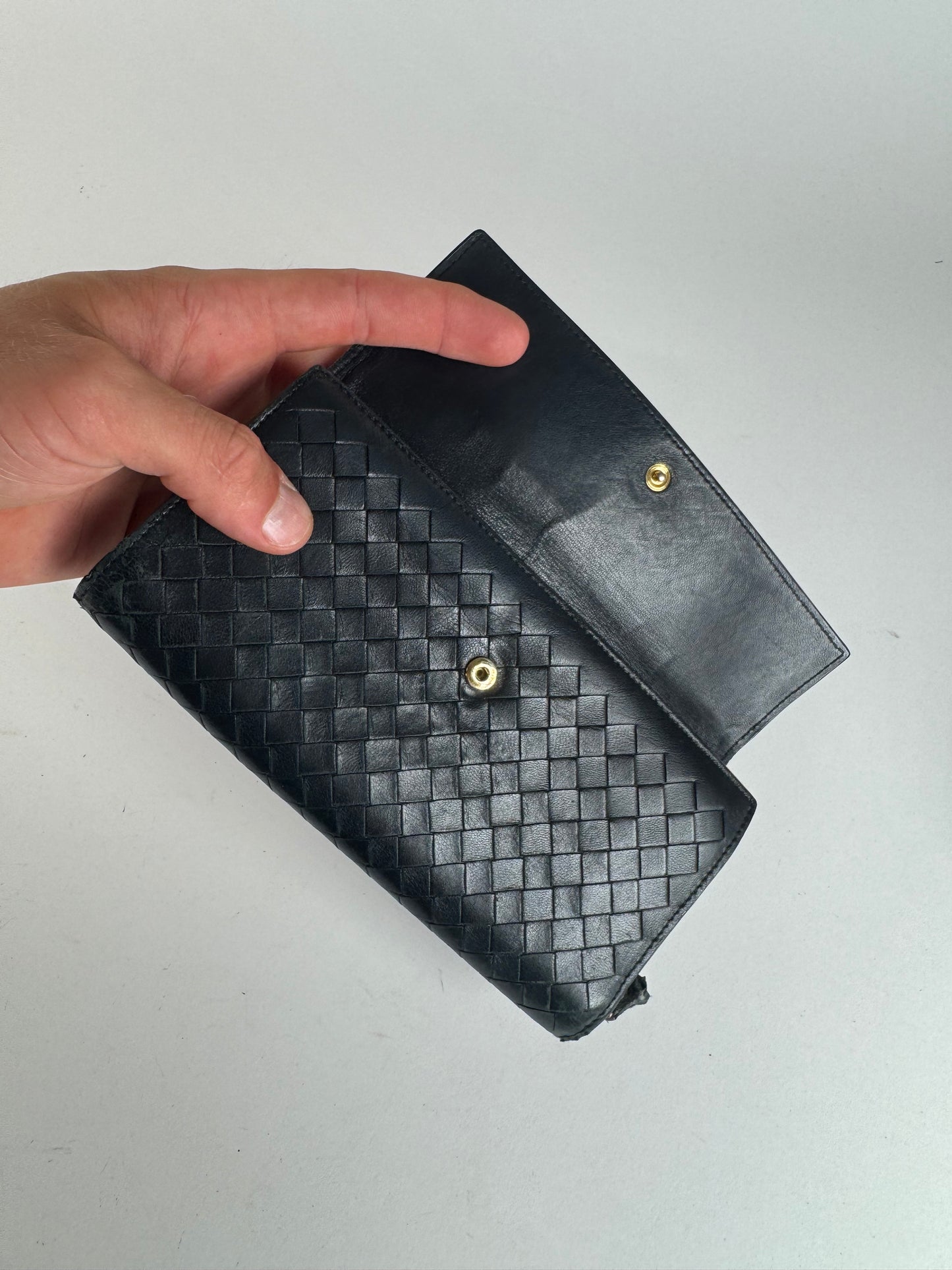 Vintage Bottega Veneta Intrecciato leather wallet black