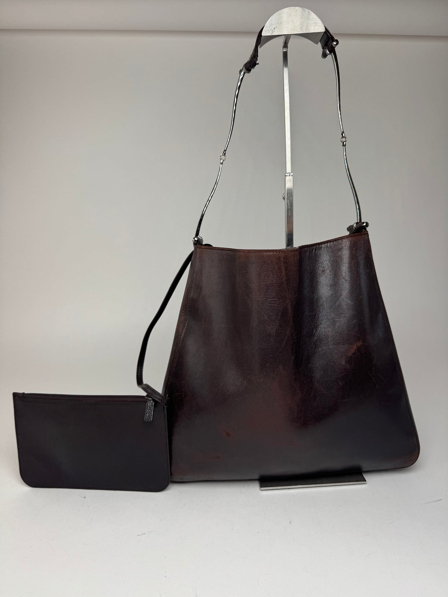 Sac fourre-tout seau vintage en cuir Gucci marron