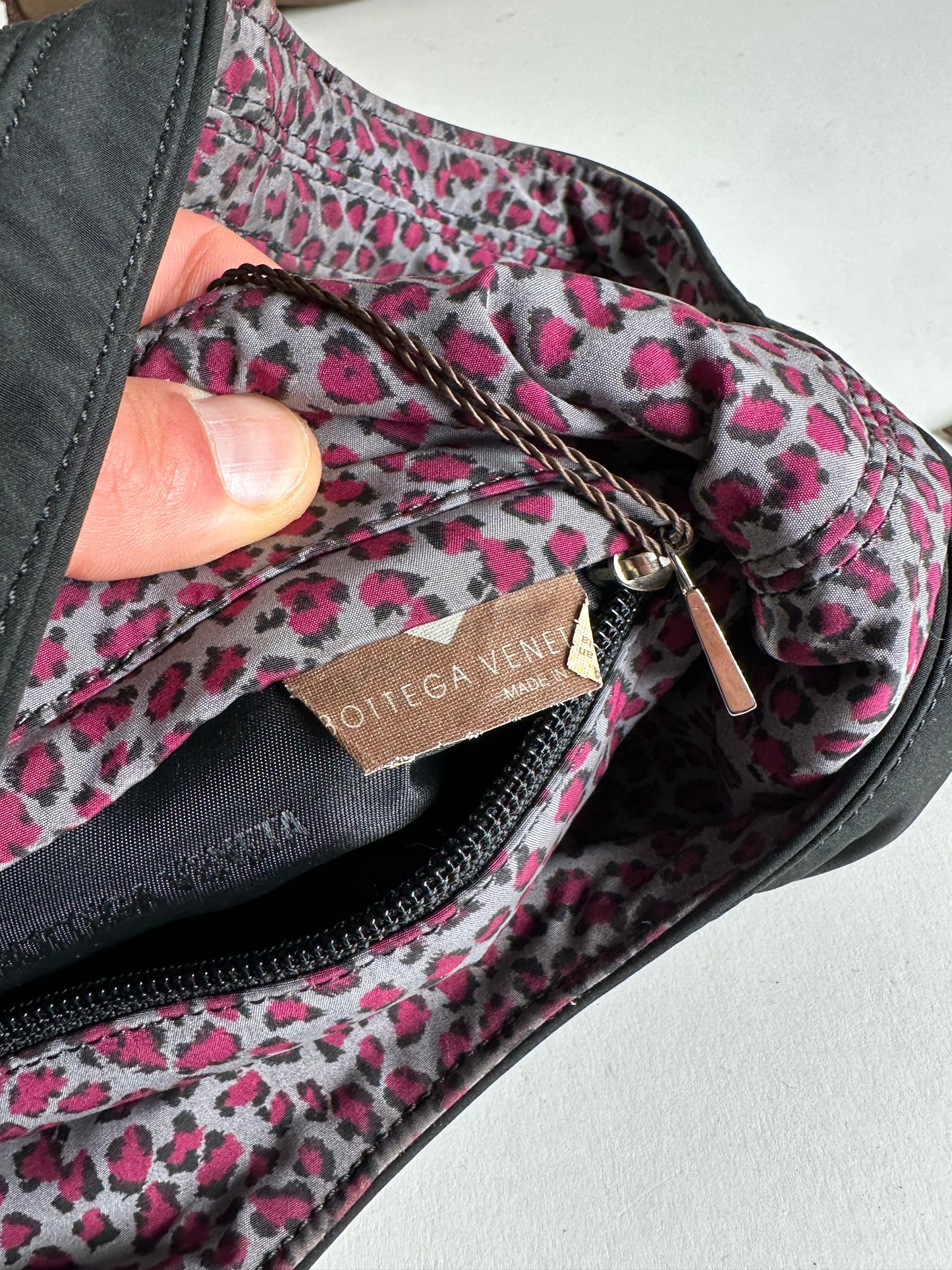 Vintage Bottega Veneta Reversible Nylon Hobo Bag Leopard Pink Black