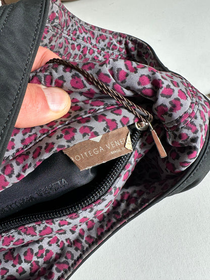 Vintage Bottega Veneta Reversible Nylon Hobo Bag Leopard Pink Black
