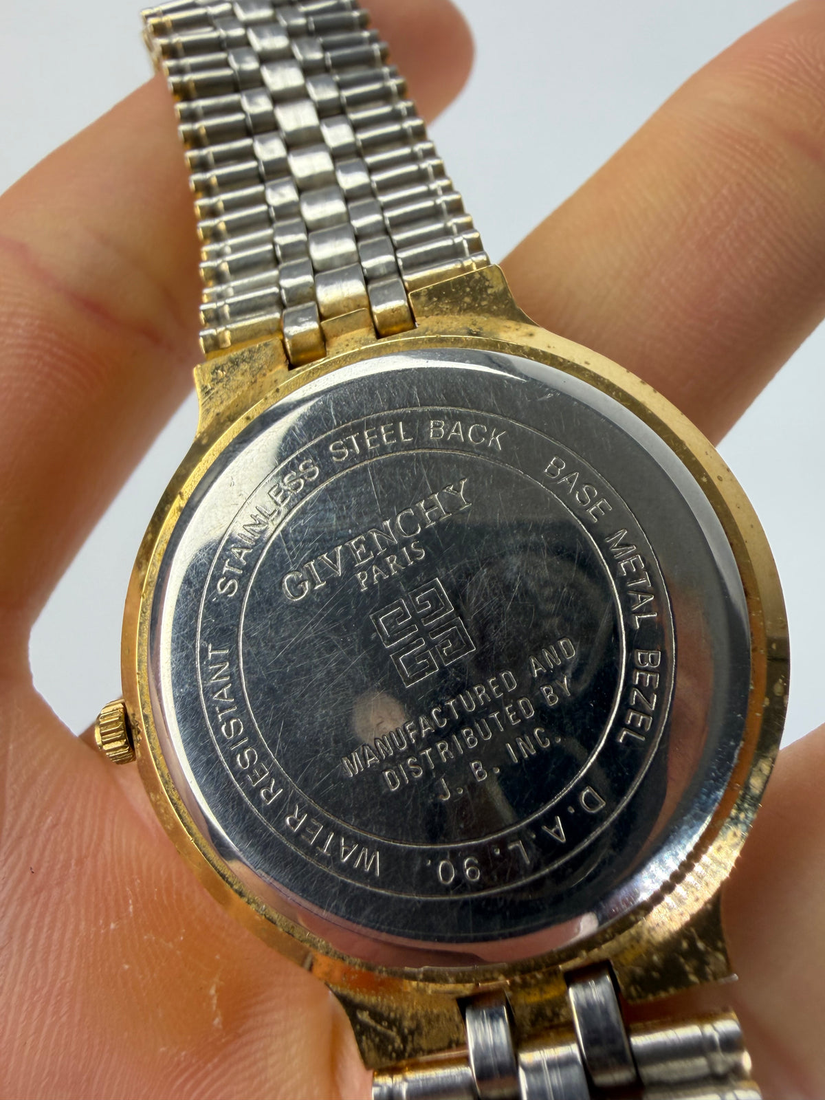 Vintage Givenchy 4G Logo Quartz Bracelet Watch c. Late 1980s Gold Blue