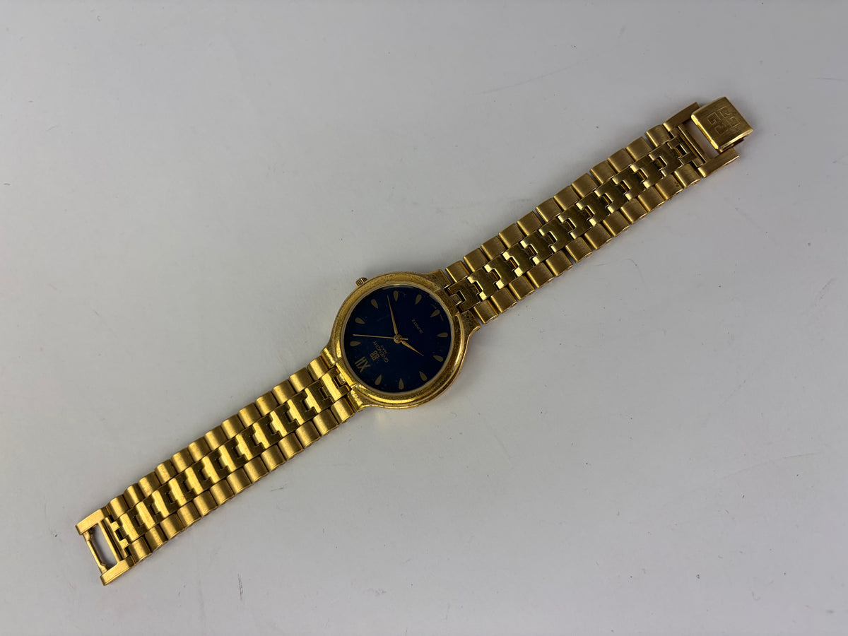 Vintage Givenchy 4G Logo Quartz Bracelet Watch c. Late 1980s Gold Blue