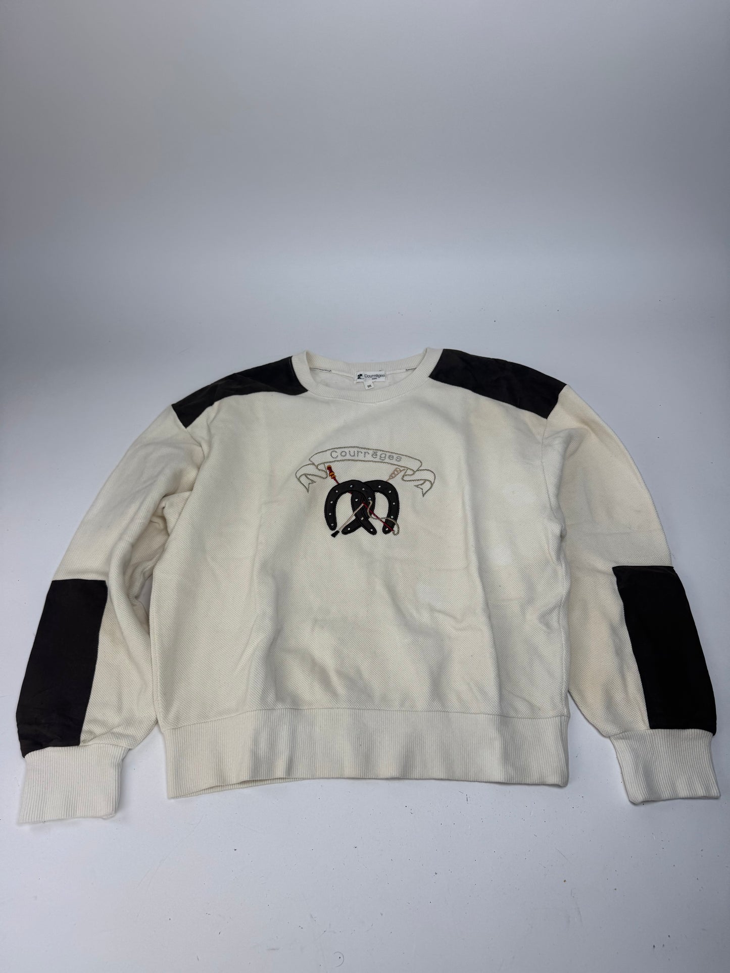 Vintage Courreges Wool Leather Sweater Beige Brown M