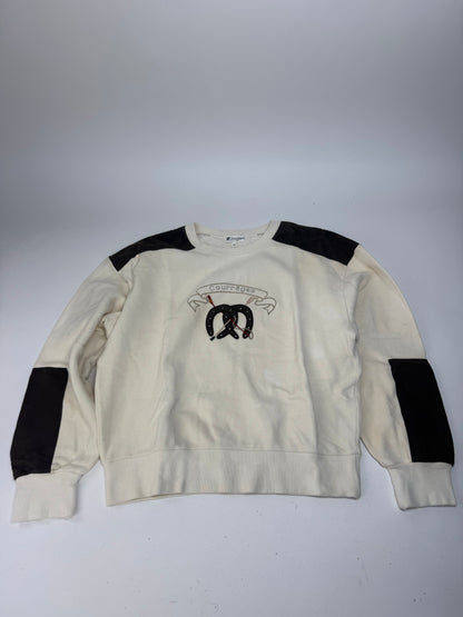 Vintage Courreges Wool Leather Sweater Beige Brown M