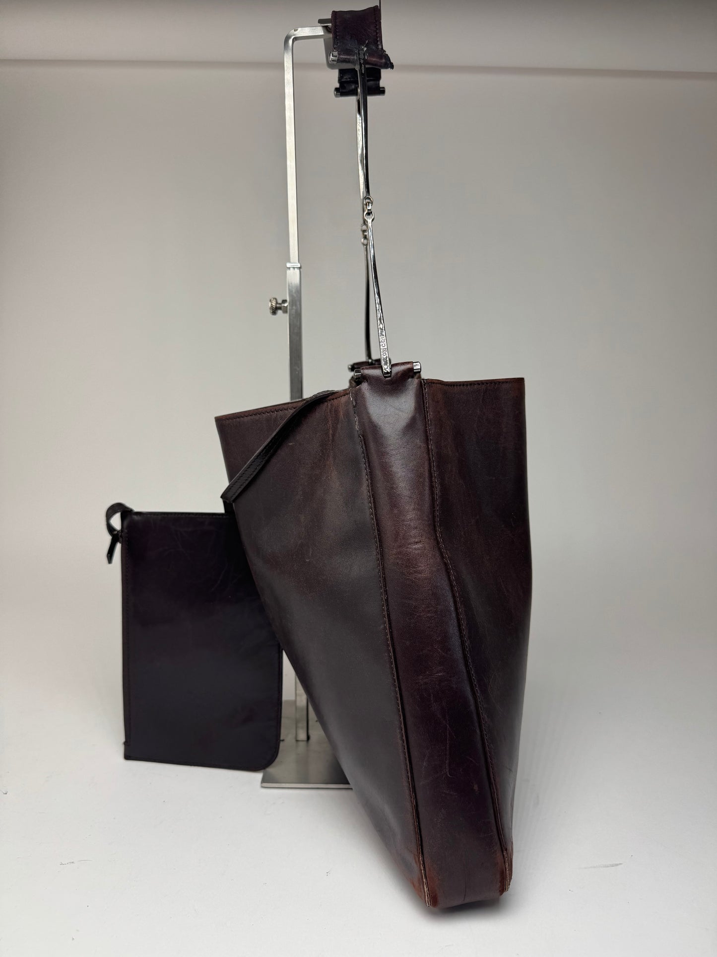 Sac fourre-tout seau vintage en cuir Gucci marron