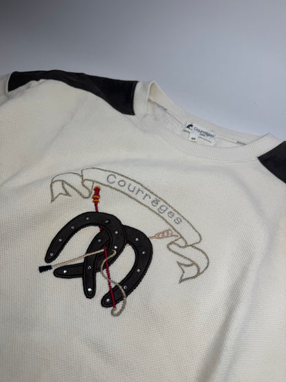 Vintage Courreges Wool Leather Sweater Beige Brown M