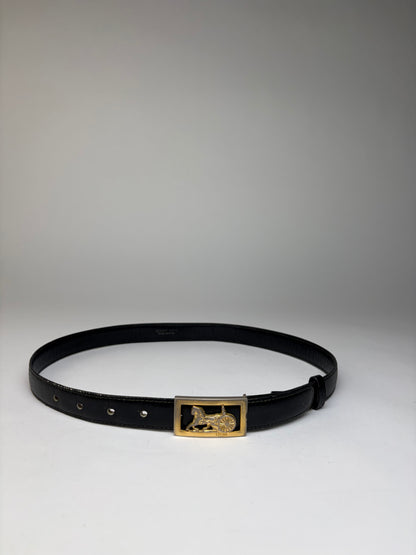 Vintage Celine Leather Horse Carriage Buckle Belt Late 1970s Black