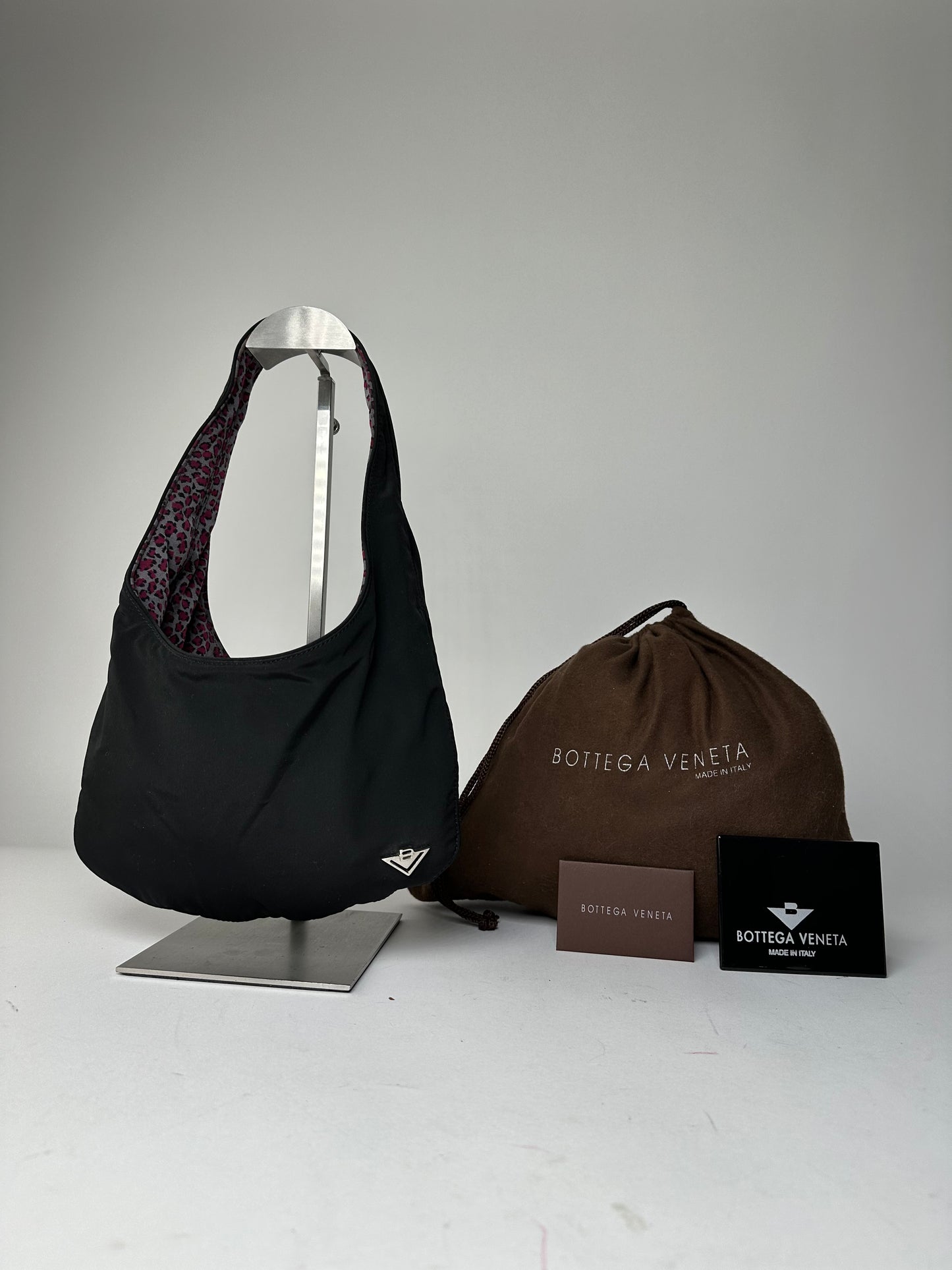 Vintage Bottega Veneta Reversible Nylon Hobo Bag Leopard Pink Black