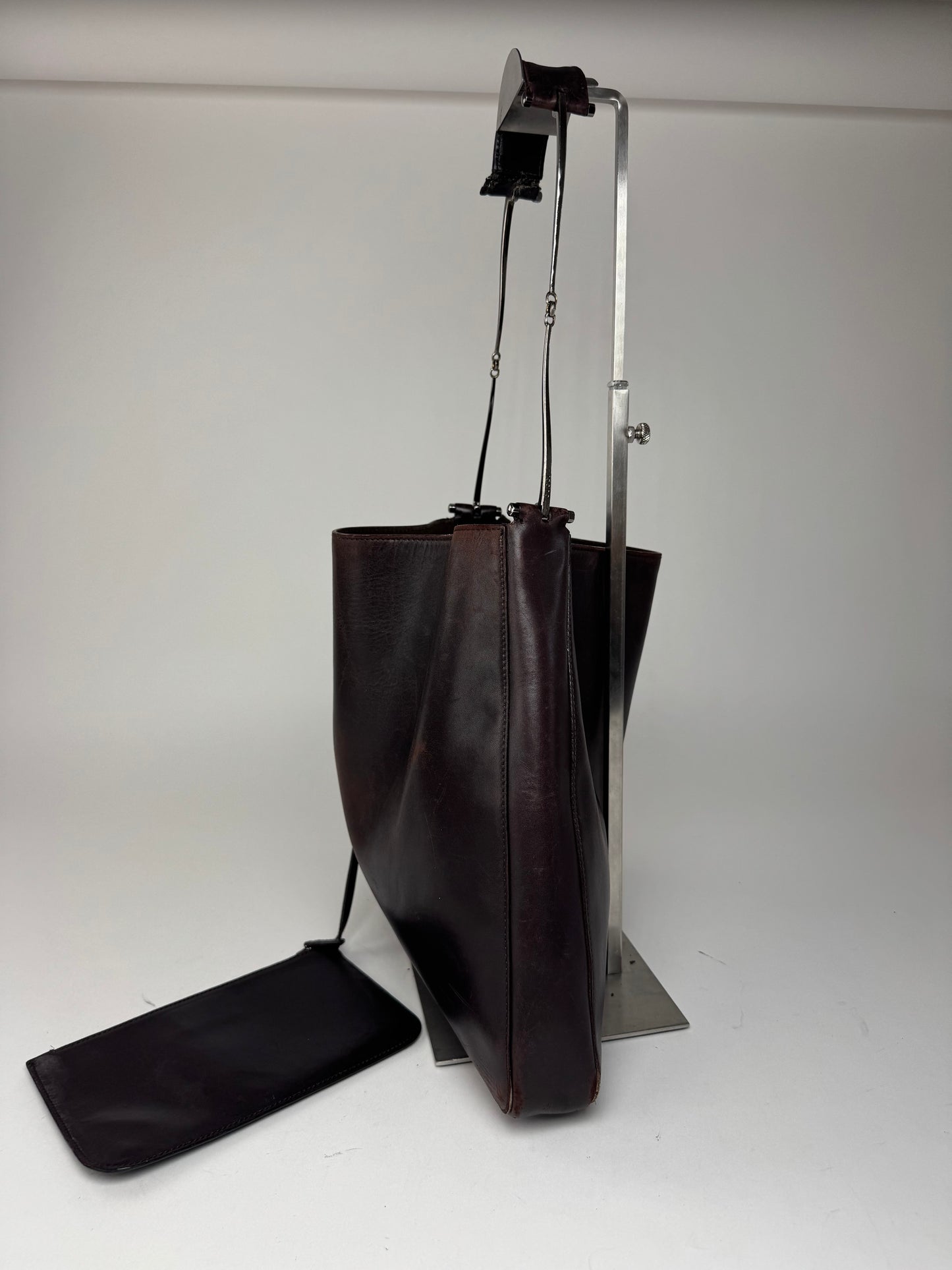 Sac fourre-tout seau vintage en cuir Gucci marron