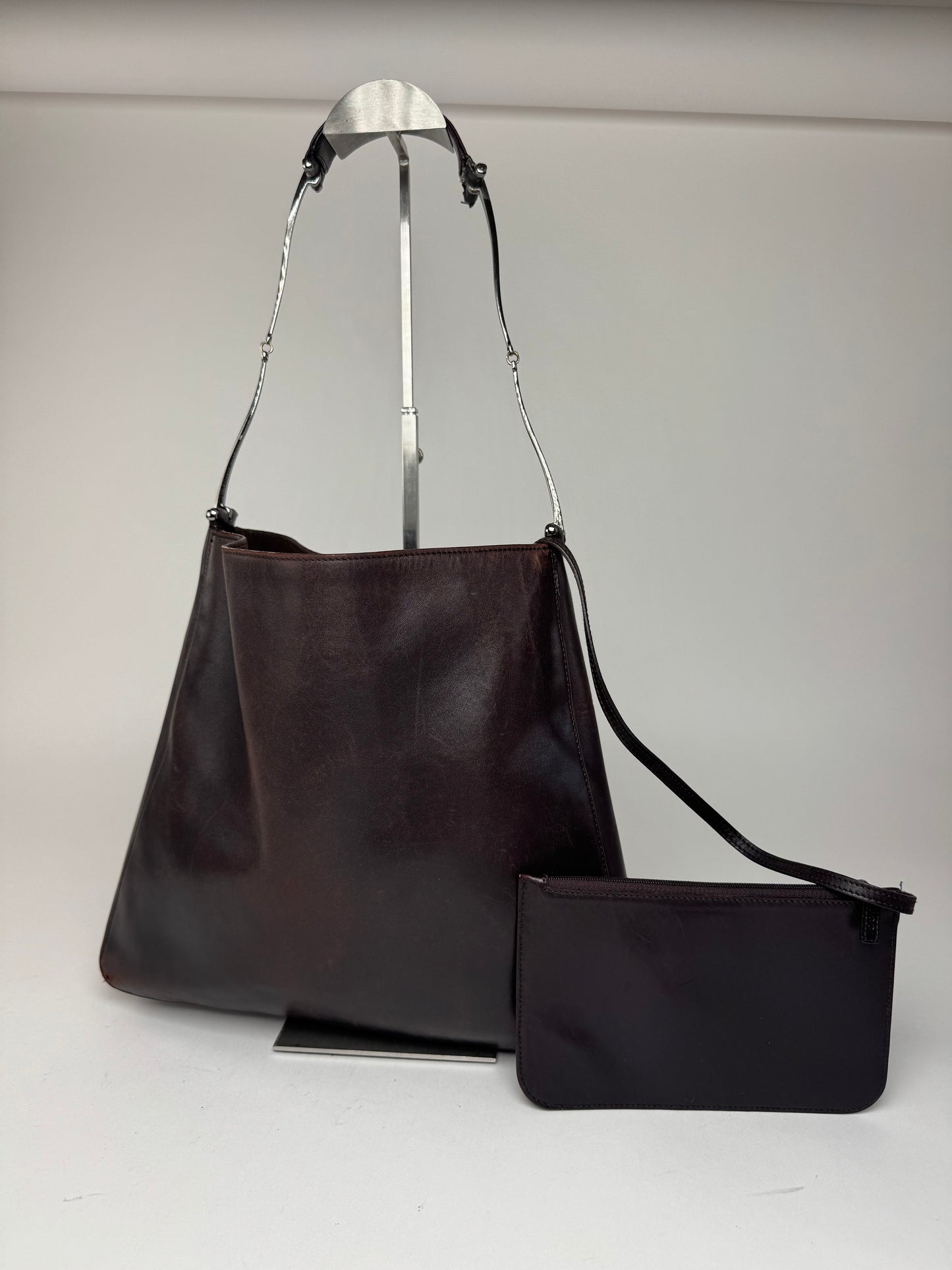 Sac fourre-tout seau vintage en cuir Gucci marron