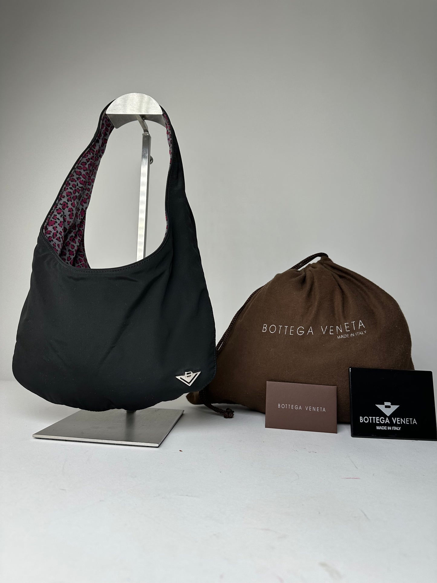 Vintage Bottega Veneta Reversible Nylon Hobo Bag Leopard Pink Black