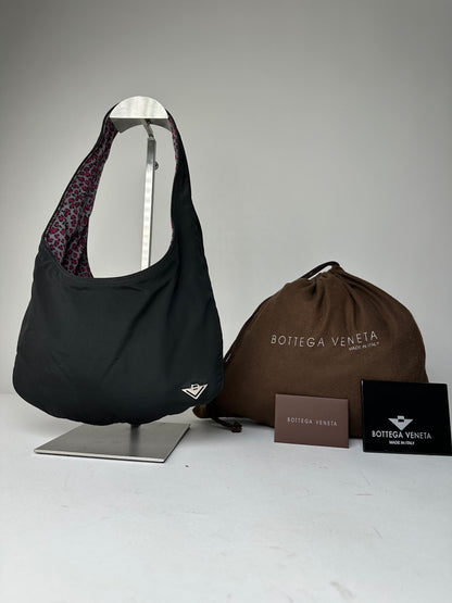 Vintage Bottega Veneta Reversible Nylon Hobo Bag Leopard Pink Black