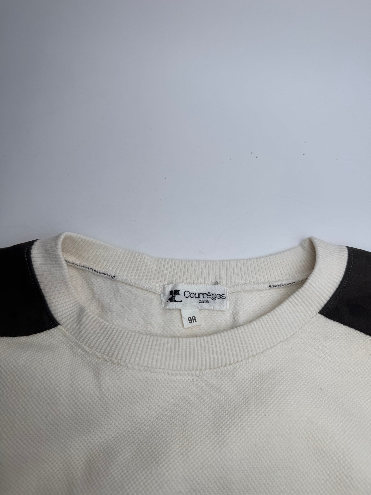 Vintage Courreges Wool Leather Sweater Beige Brown M