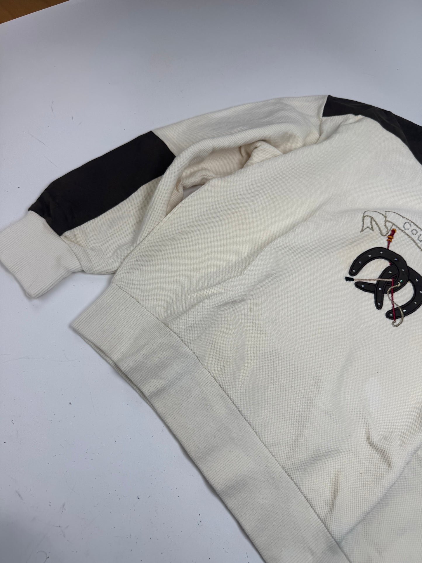 Vintage Courreges Wool Leather Sweater Beige Brown M